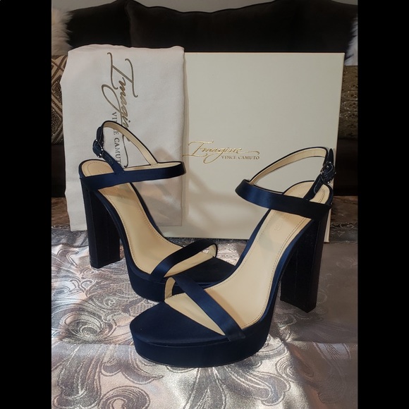 Vince Camuto Navy Satin Heels - Picture 2 of 10